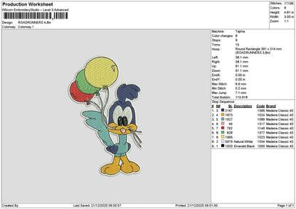 Bird Balloons Embroidery File 6 sizes