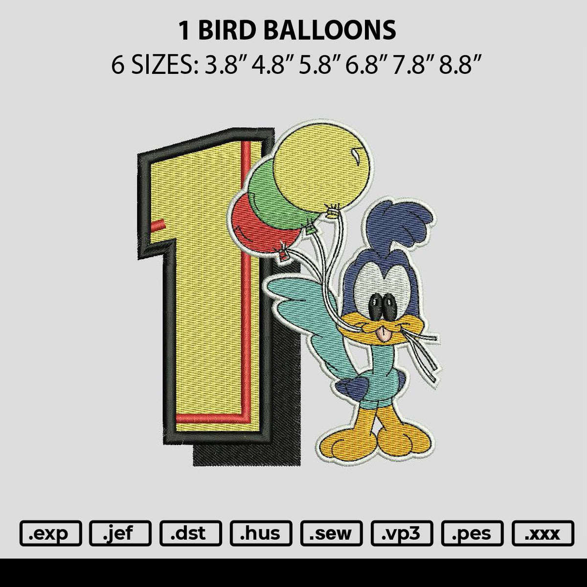 1 Bird Balloons Embroidery File 6 sizes