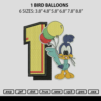 1 Bird Balloons Embroidery File 6 sizes