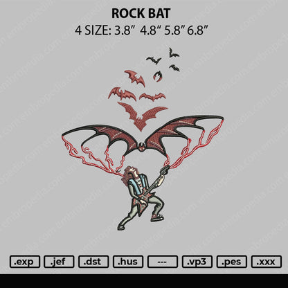 Rock Bat Embroidery File 4 sizes