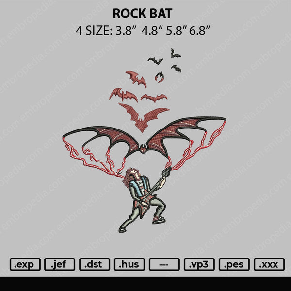 Rock Bat Embroidery File 4 sizes