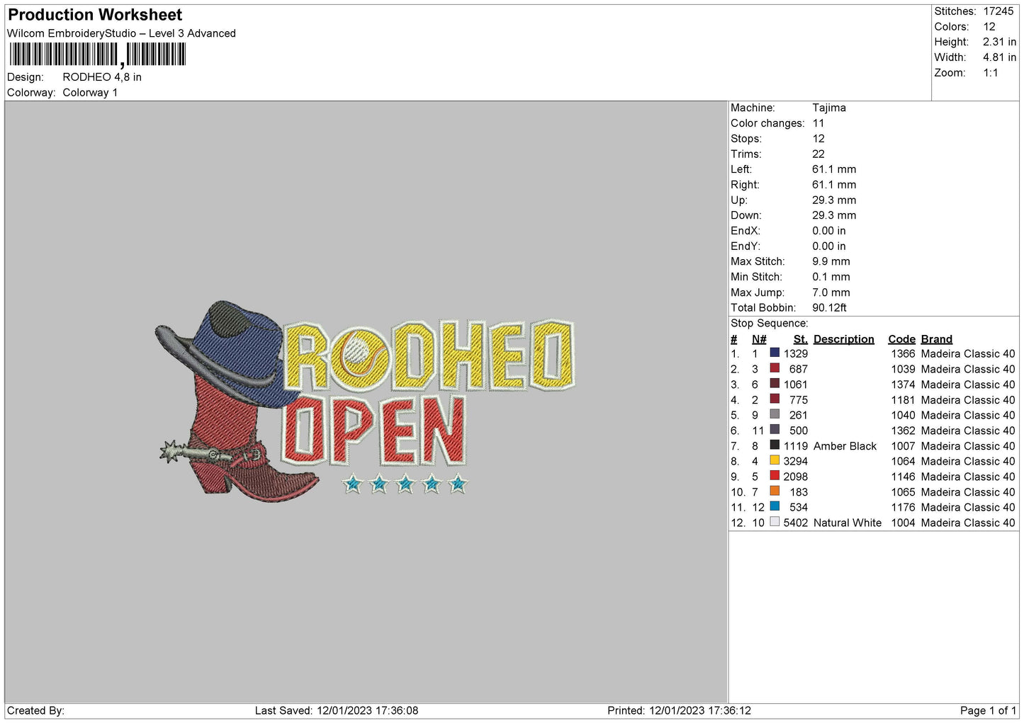 Rodheo Embroidery File 6 sizes