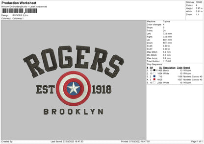 Rogers Embroidery File 6 sizes