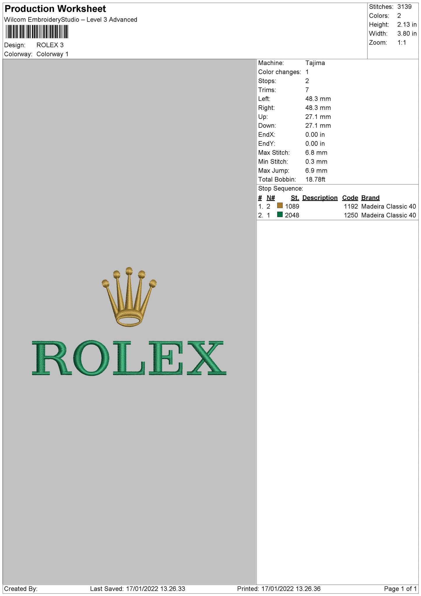 Rolex Embroidery File 4 size
