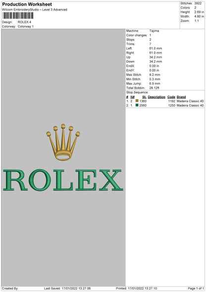 Rolex Embroidery File 4 size