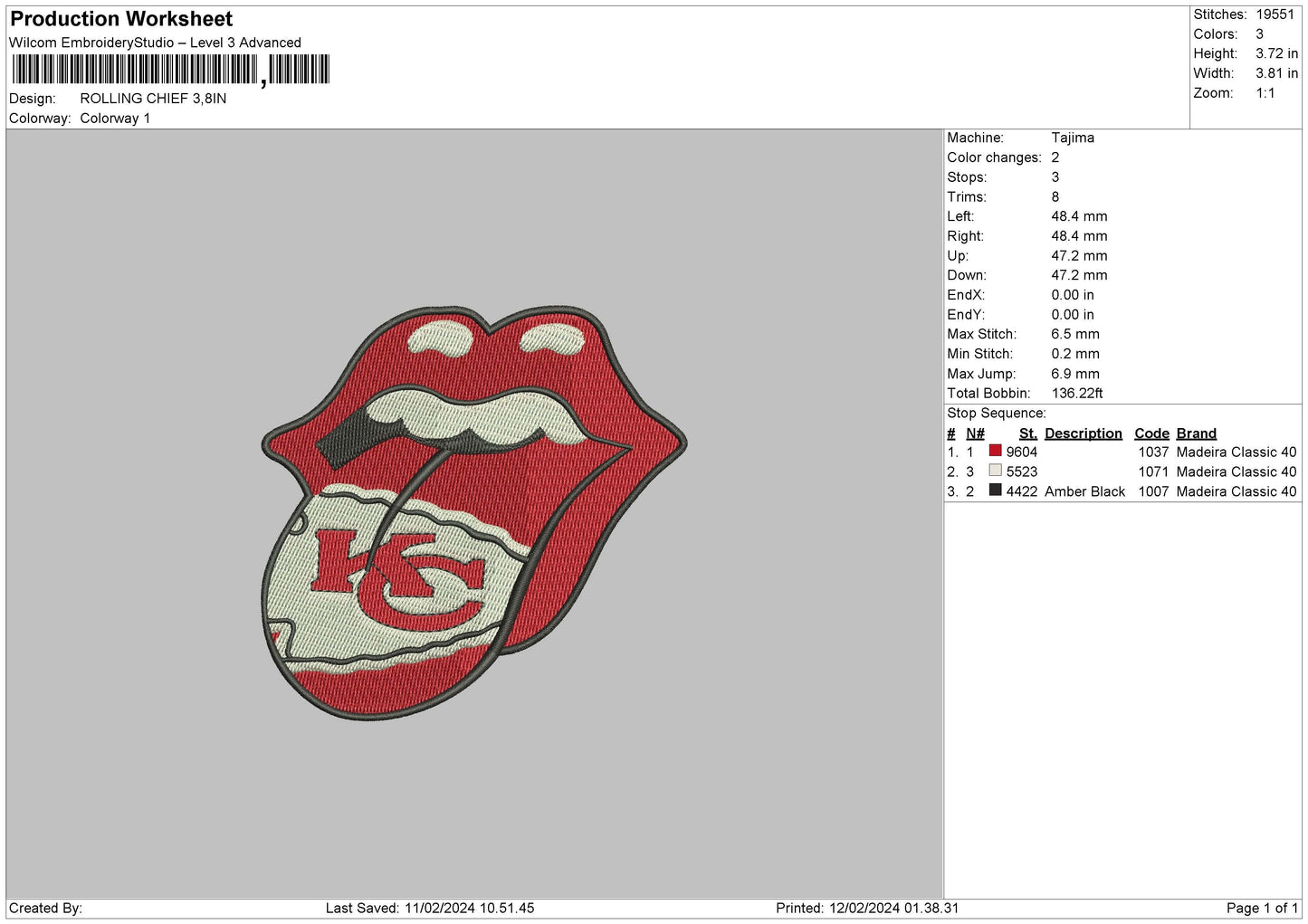 Chief Lips Embroidery File 6 sizes