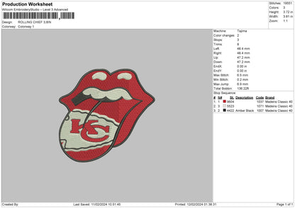 Chief Lips Embroidery File 6 sizes