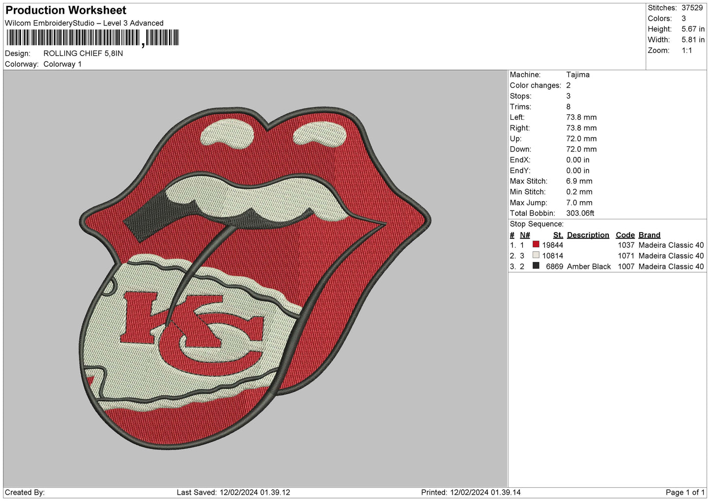 Chief Lips Embroidery File 6 sizes