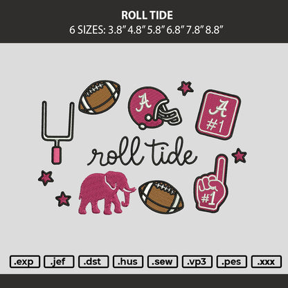 Roll Tide Embroidery Machine Design File 6 sizes