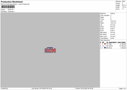 ROM Logo Embroidery File 6 sizes