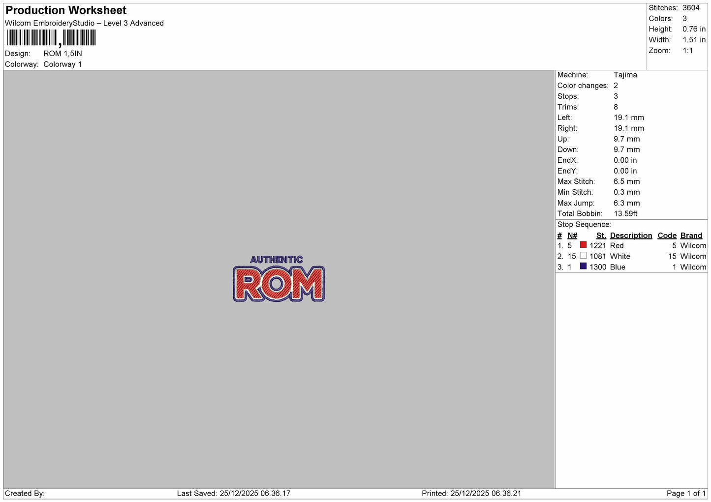 ROM Logo Embroidery File 6 sizes
