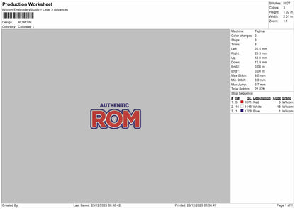 ROM Logo Embroidery File 6 sizes