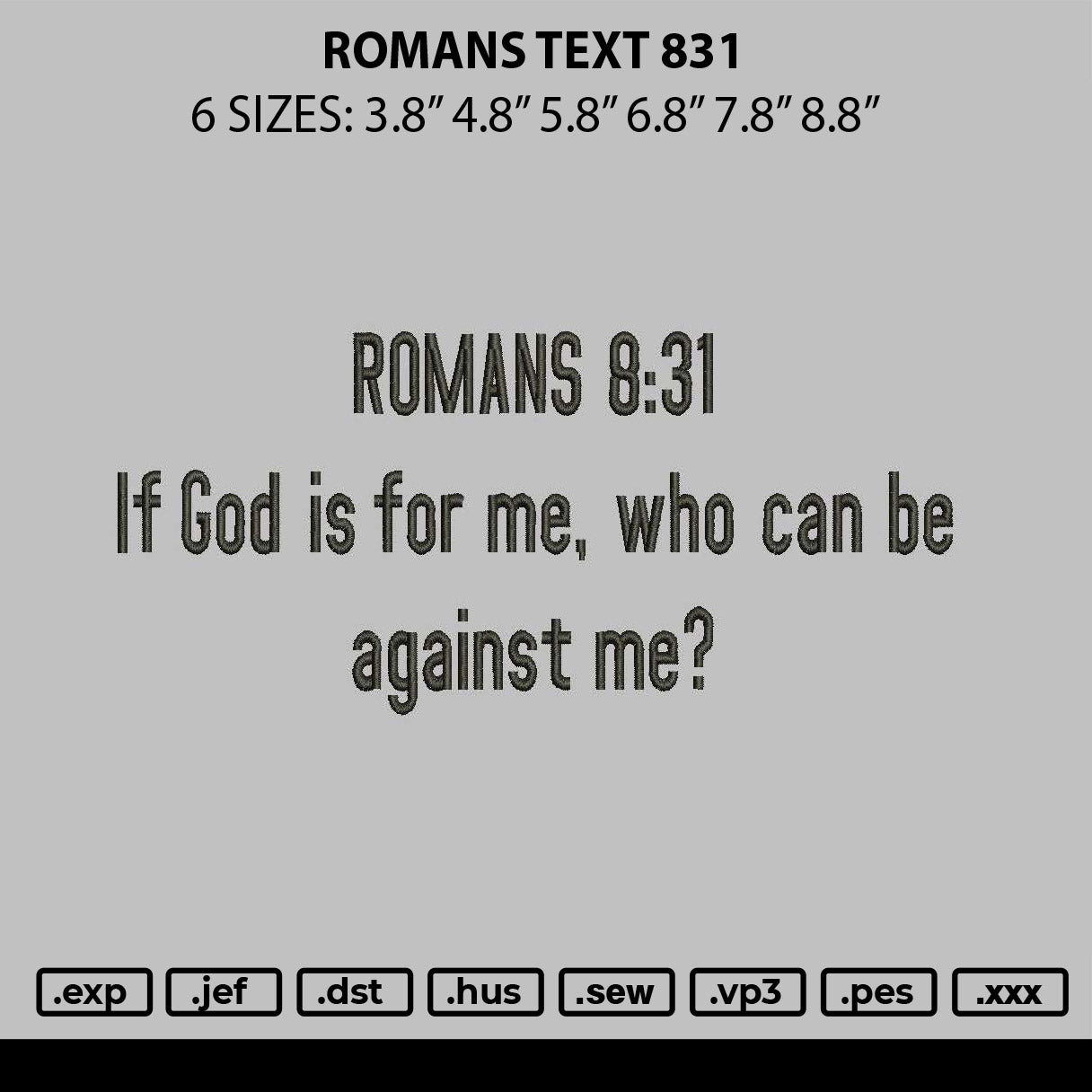 Romanstext 831 Embroidery File 6 sizes