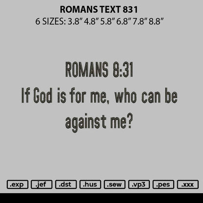 Romanstext 831 Embroidery File 6 sizes