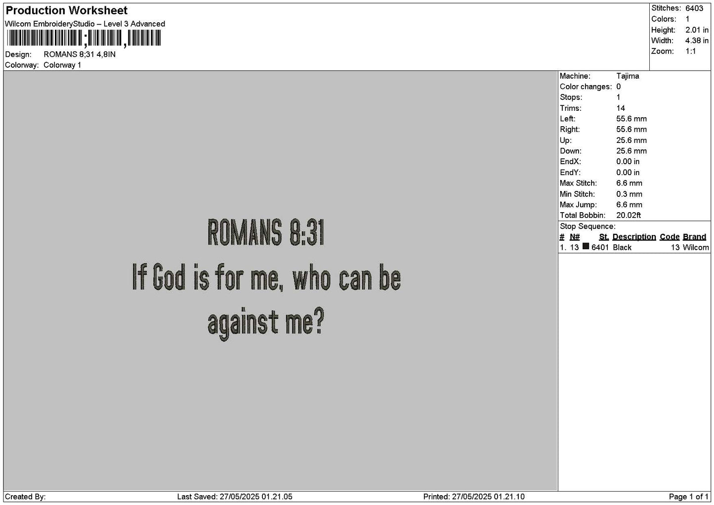 Romanstext 831 Embroidery File 6 sizes
