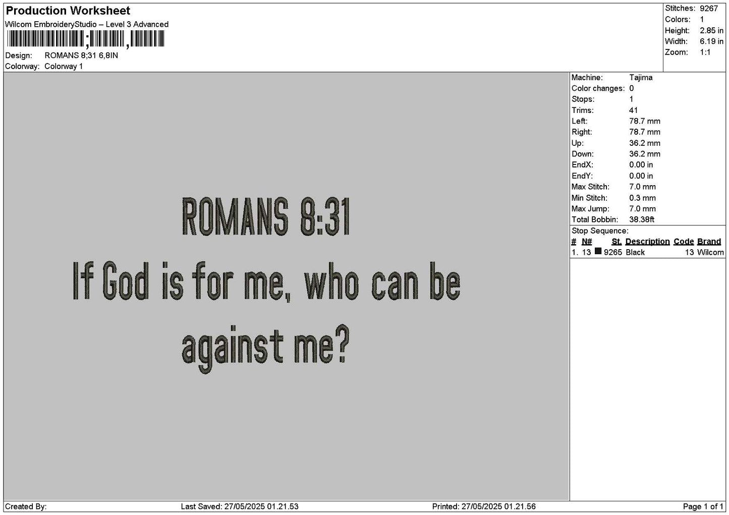 Romanstext 831 Embroidery File 6 sizes