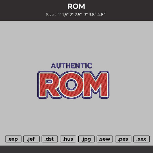ROM Logo Embroidery File 6 sizes