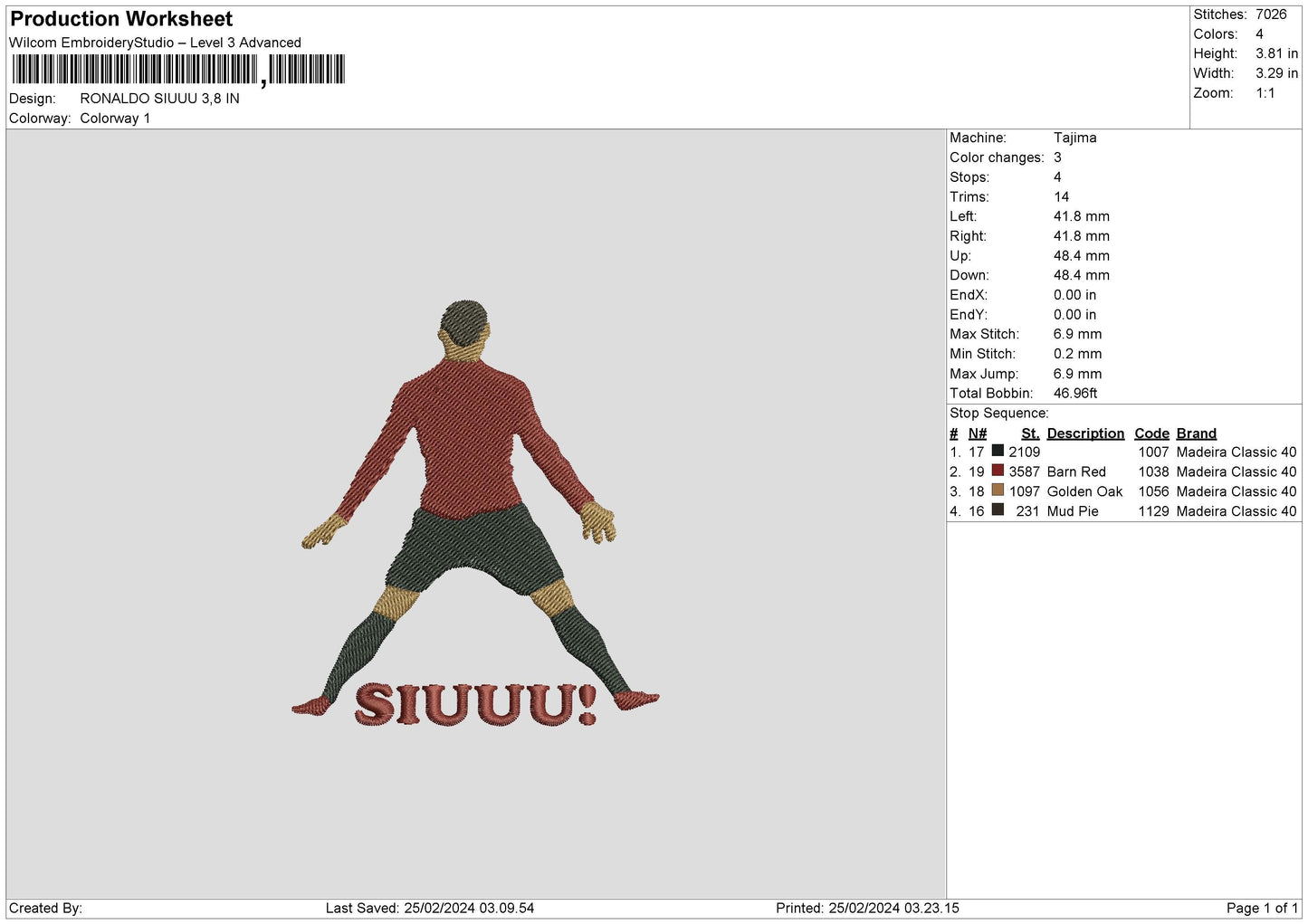 Ronaldo Flat Embroidery File 6 sizes