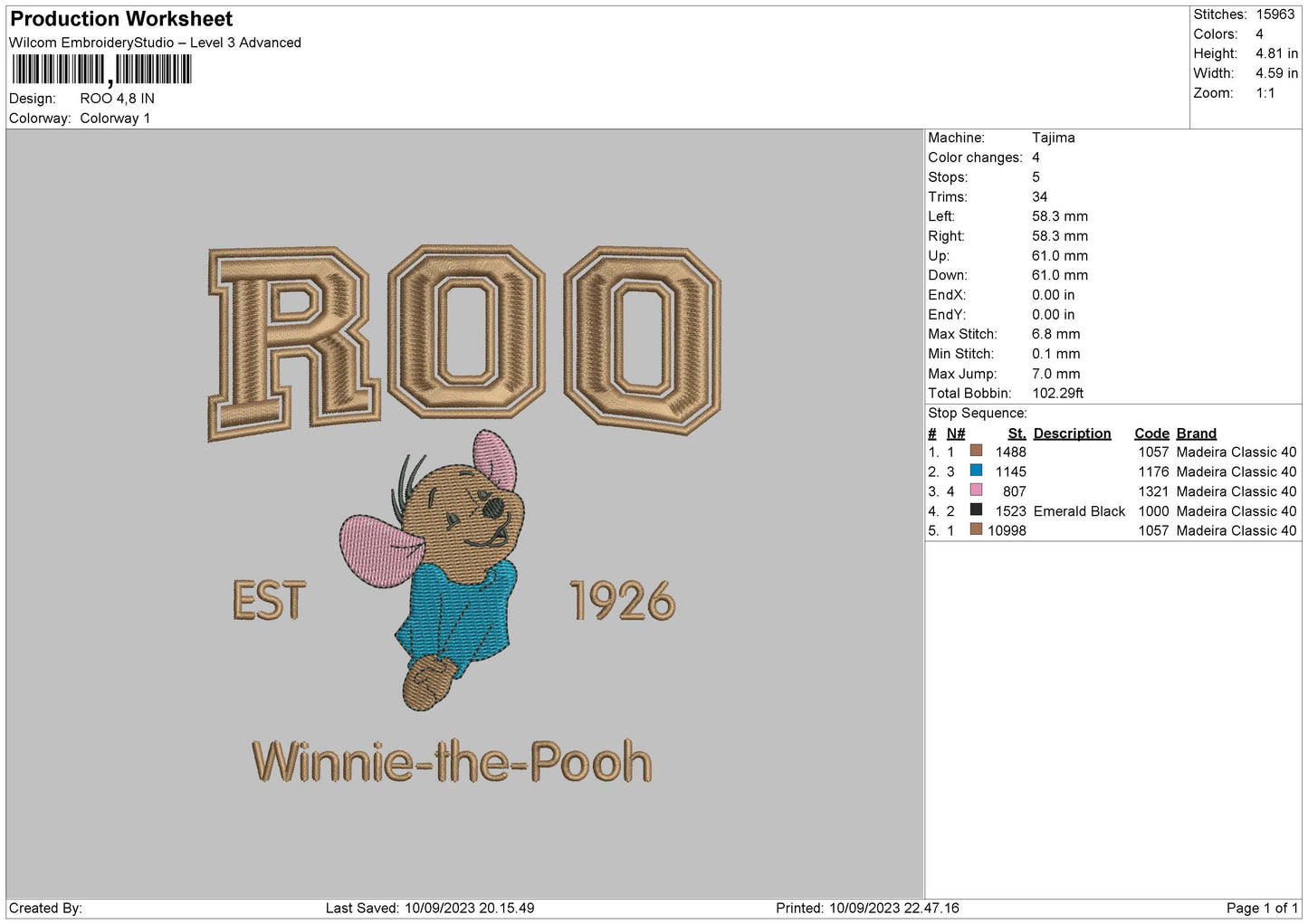 Roo Embroidery File 6 sizes