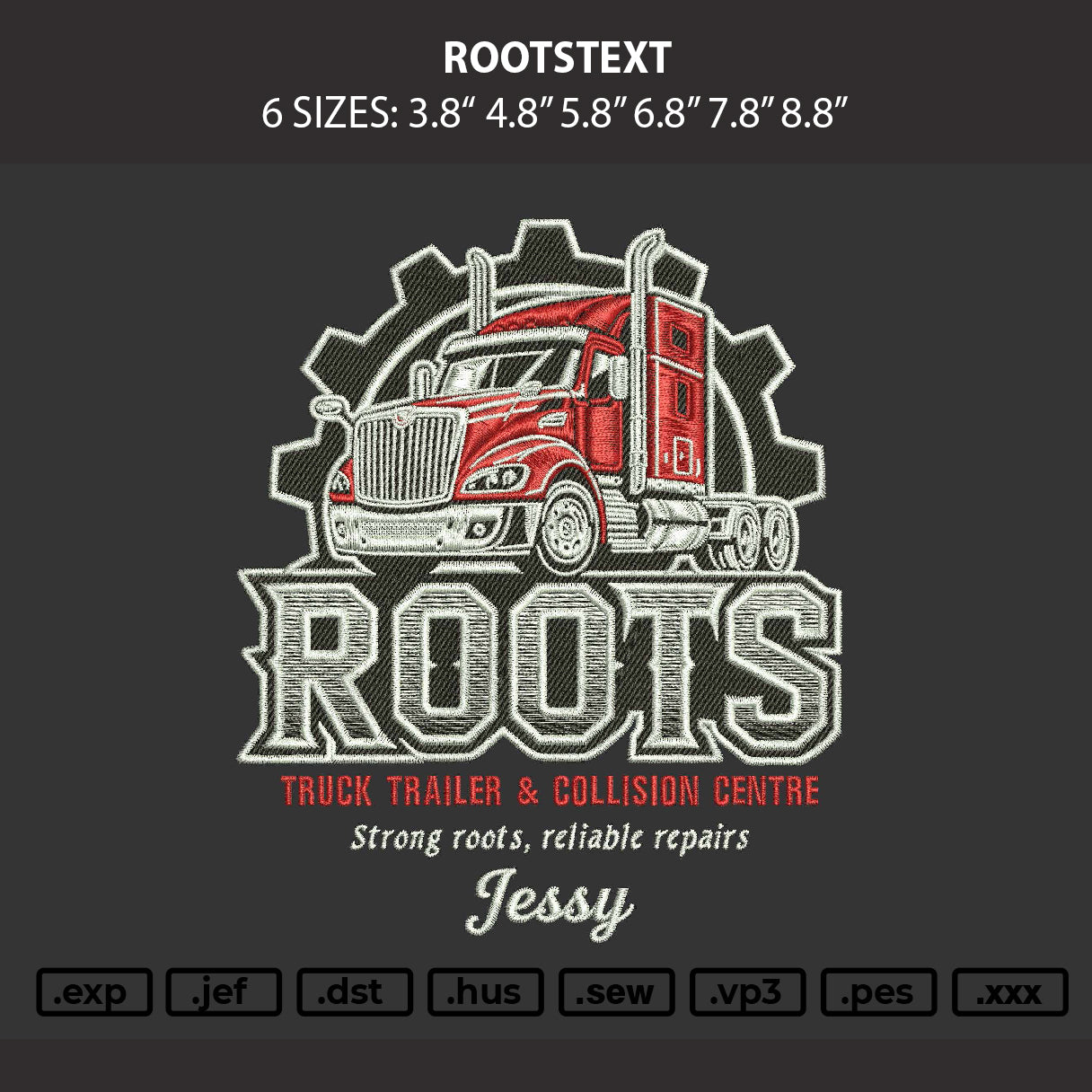 Rootstext Embroidery Machine Design File 6 sizes