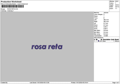 Rosatext Hat Embroidery File 6 sizes