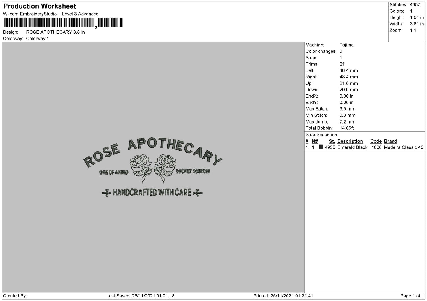 Rose Apothecery Embroidery File 4 size