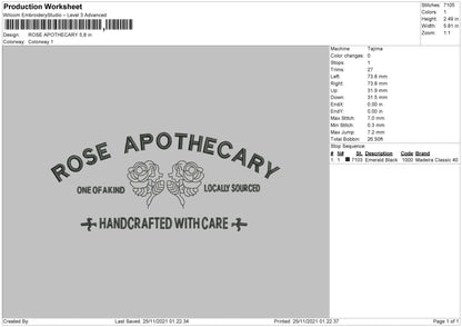 Rose Apothecery Embroidery File 4 size