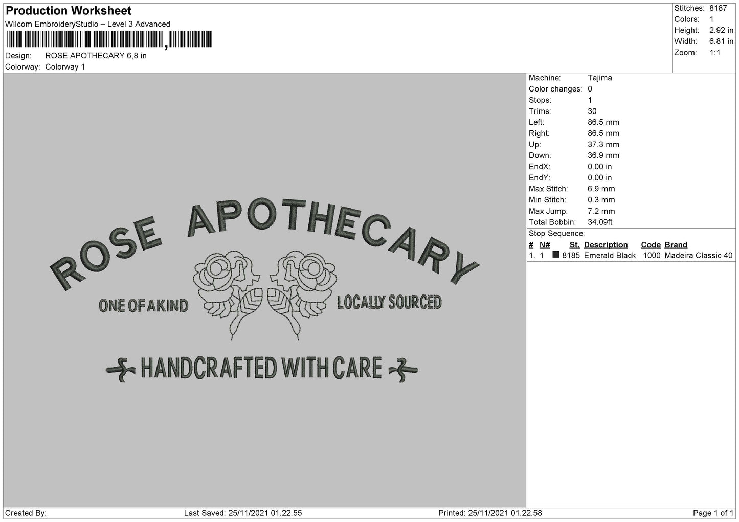Rose Apothecery Embroidery File 4 size