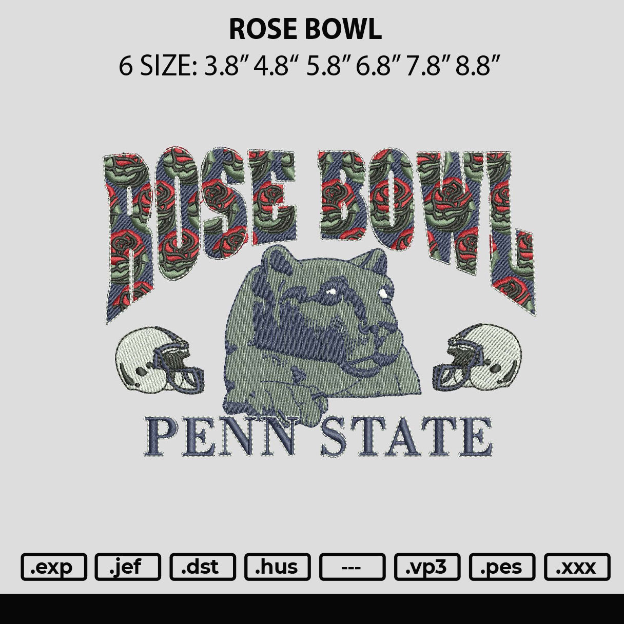 Rose Bowl Embroidery File 6 sizes