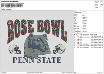 Rose Bowl Embroidery File 6 sizes