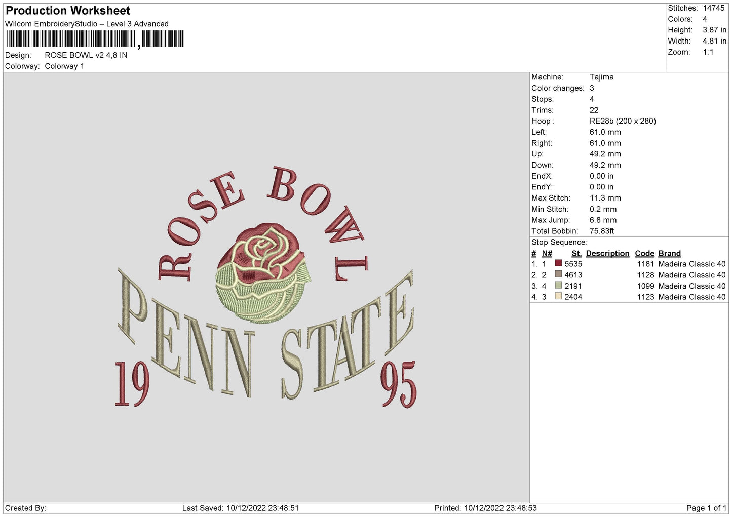 Rose Bowl V2 Embroidery File 6 sizes