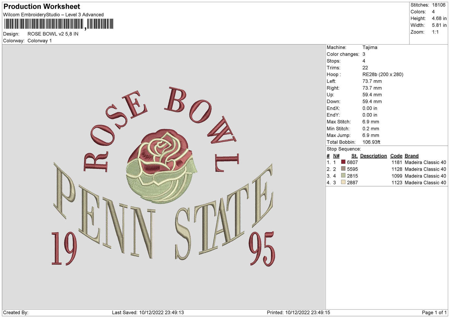 Rose Bowl V2 Embroidery File 6 sizes