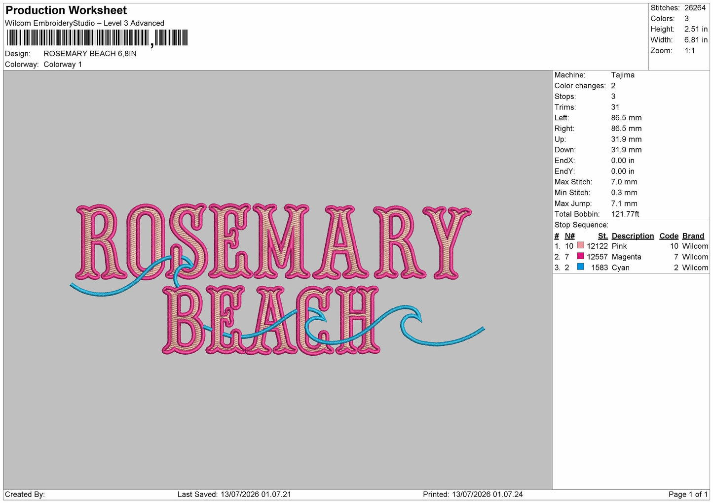 Rosemarytext Embroidery Machine Design File 6 sizes