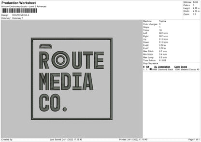 Route Media Embroidery File 6 sizes