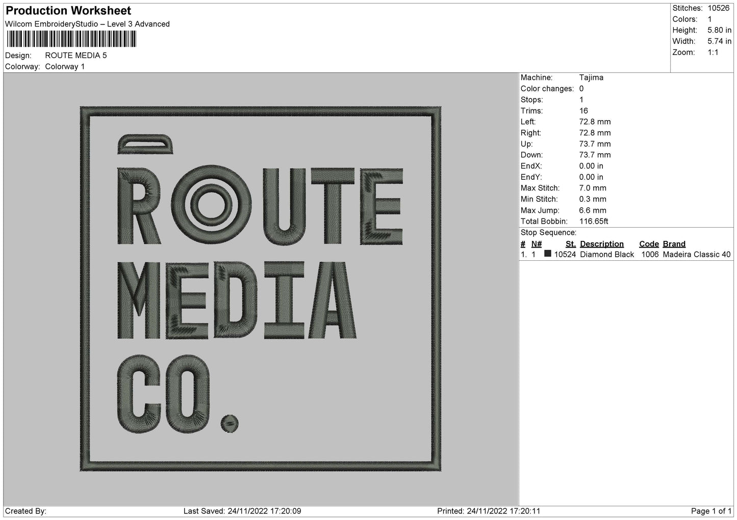 Route Media Embroidery File 6 sizes