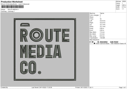 Route Media Embroidery File 6 sizes