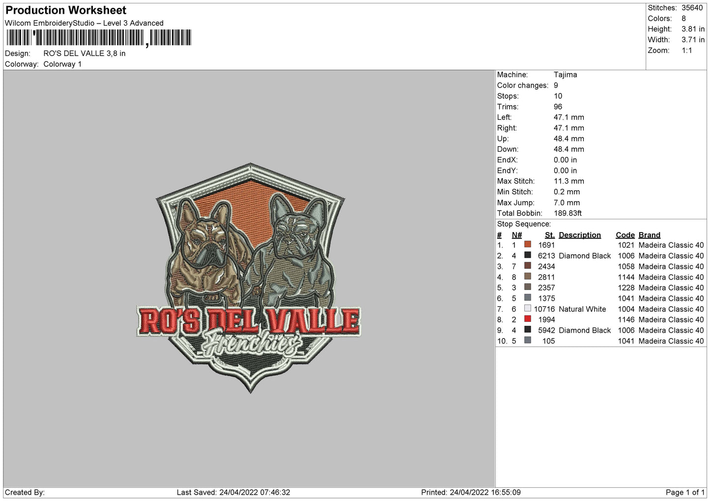 Ros Dell Valle Embroidery File 4 size