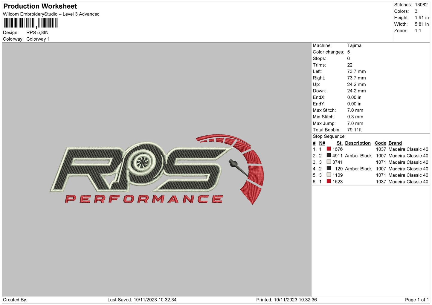 Rps Embroidery File 6 sizes