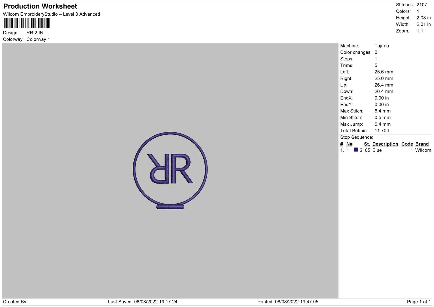 RR Embroidery File 6 sizes