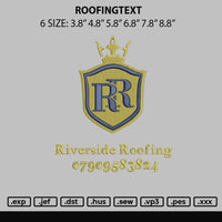 Roofingtext Embroidery File 6 sizes