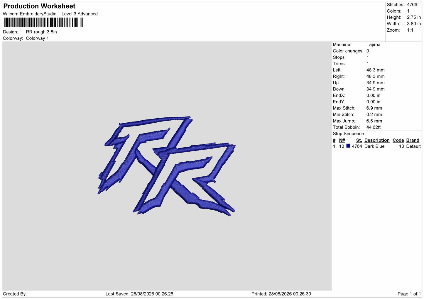 Rr Text Embroidery Machine Design File 6 sizes