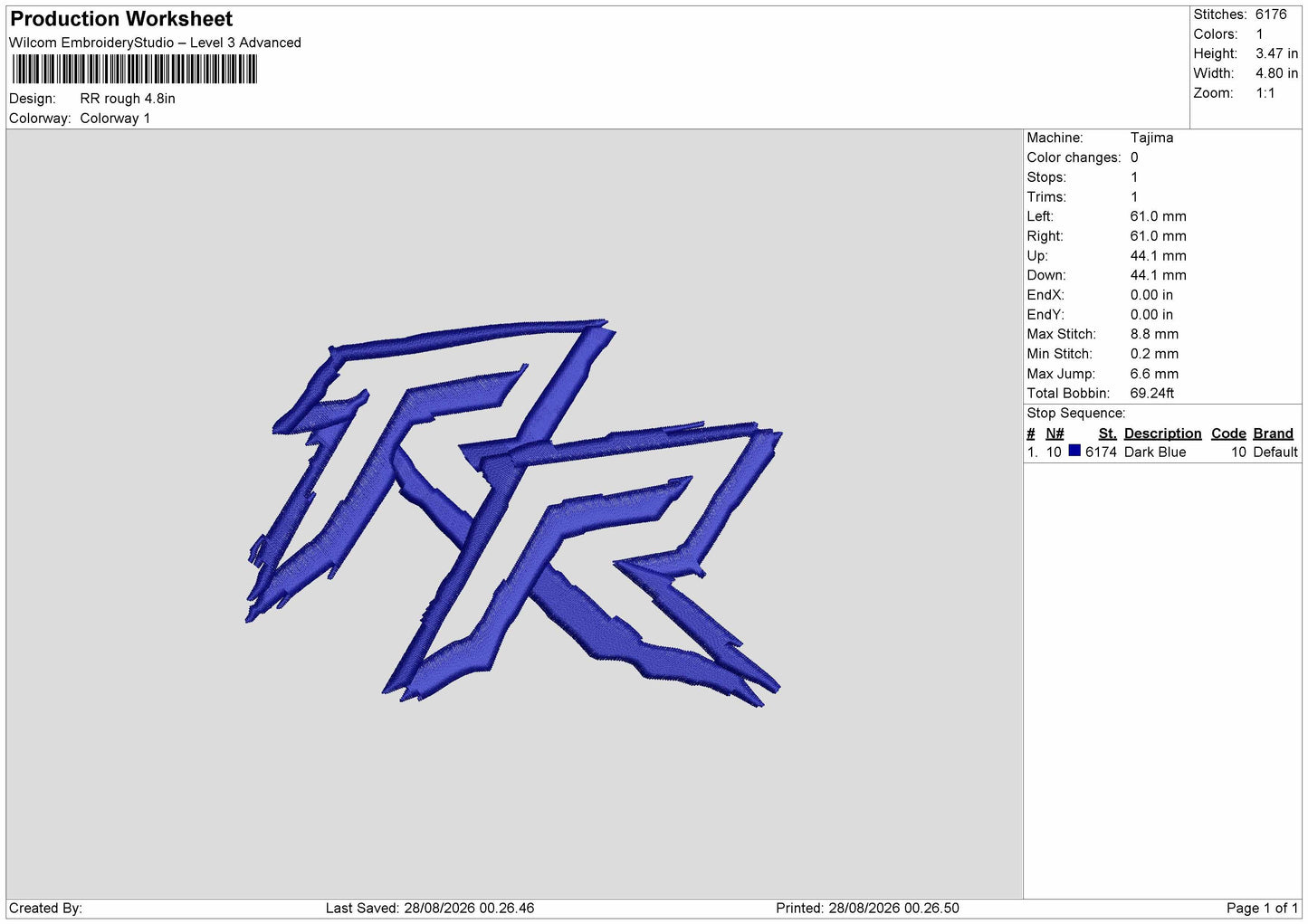 Rr Text Embroidery Machine Design File 6 sizes