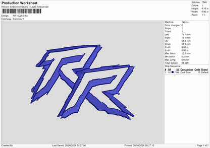 Rr Text Embroidery Machine Design File 6 sizes