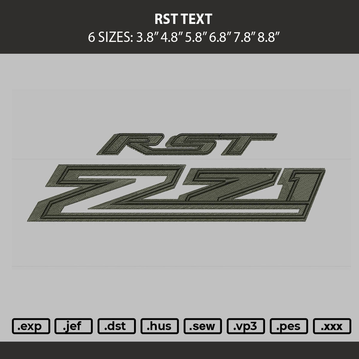 Rst Text Embroidery Machine Design File 6 sizes
