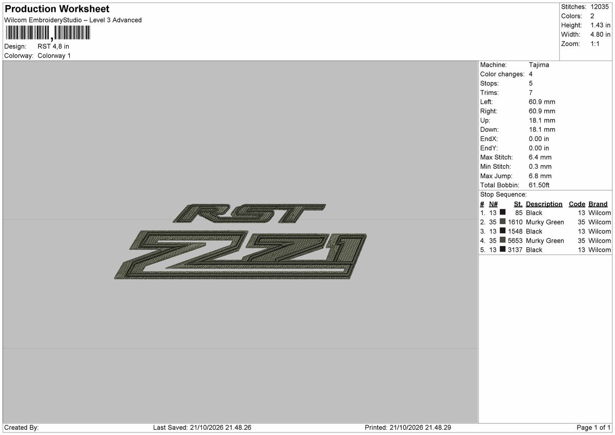 Rst Text Embroidery Machine Design File 6 sizes