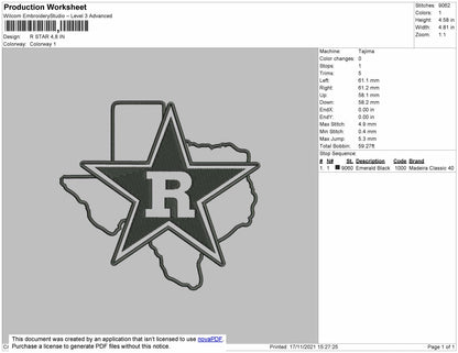 R Star Embroidery File 4 size