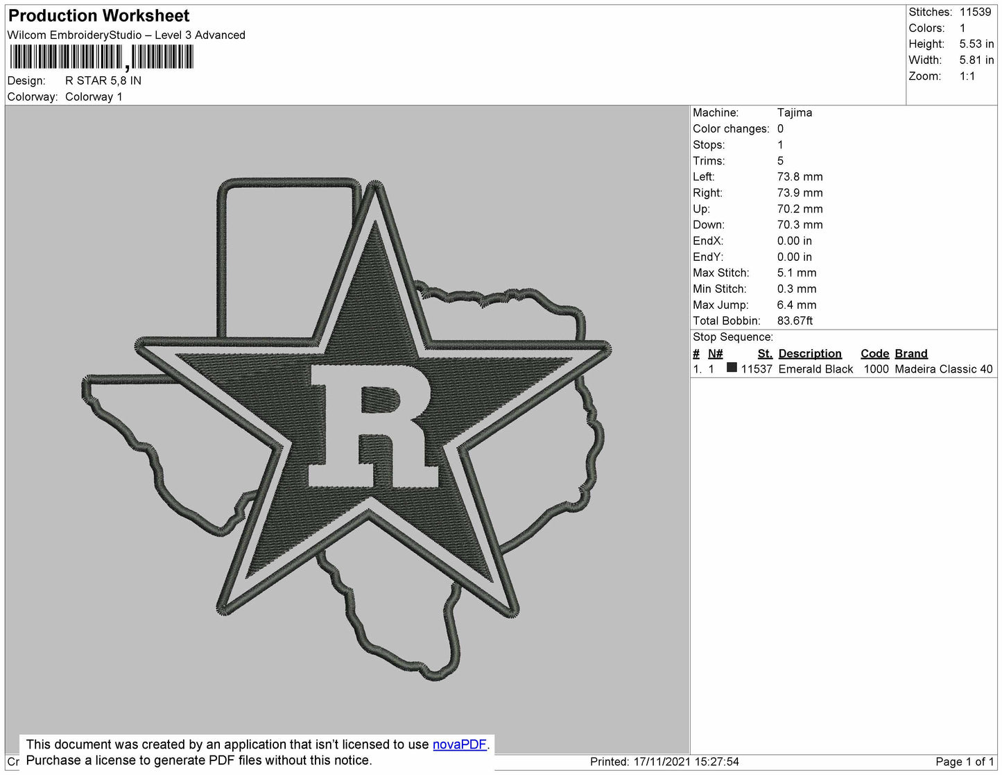 R Star Embroidery File 4 size