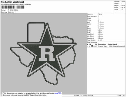 R Star Embroidery File 4 size