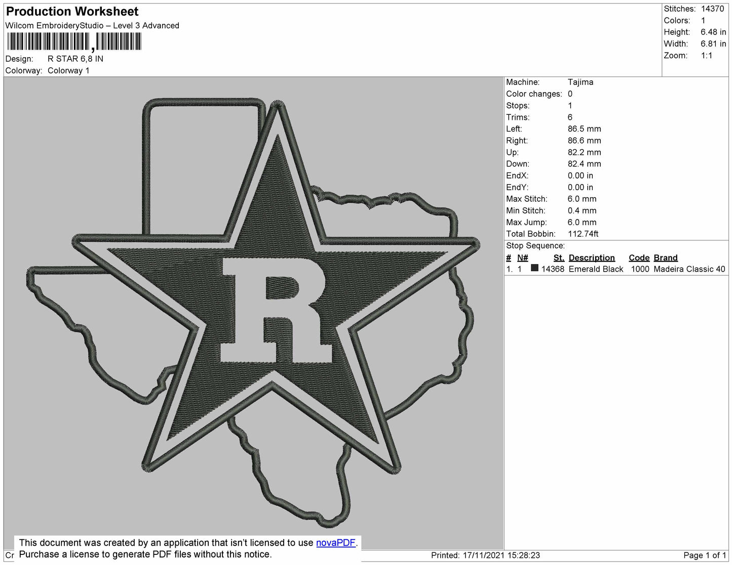 R Star Embroidery File 4 size