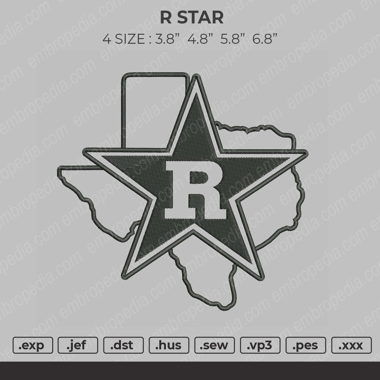 R Star Embroidery File 4 size